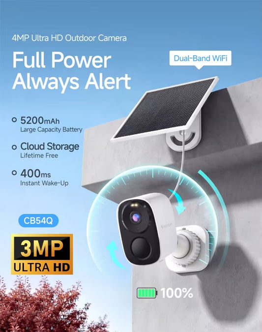 Cameră de Securitate Solară WiFi 4MP cu Baterie 5200mAh