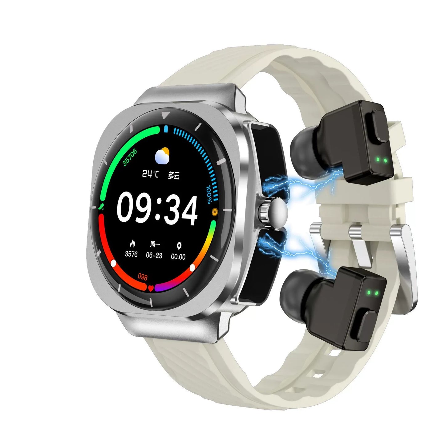 Smartwatch 2 în 1 cu Căști Bluetooth, Monitor Sănătate și Apeluri