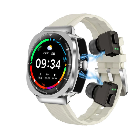 Smartwatch 2 în 1 cu Căști Bluetooth, Monitor Sănătate și Apeluri